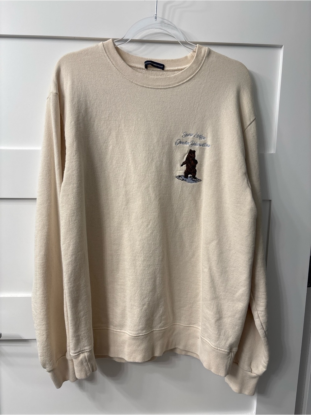 Brandy Melville Cream Crewneck Sweater with Embroidered Bear